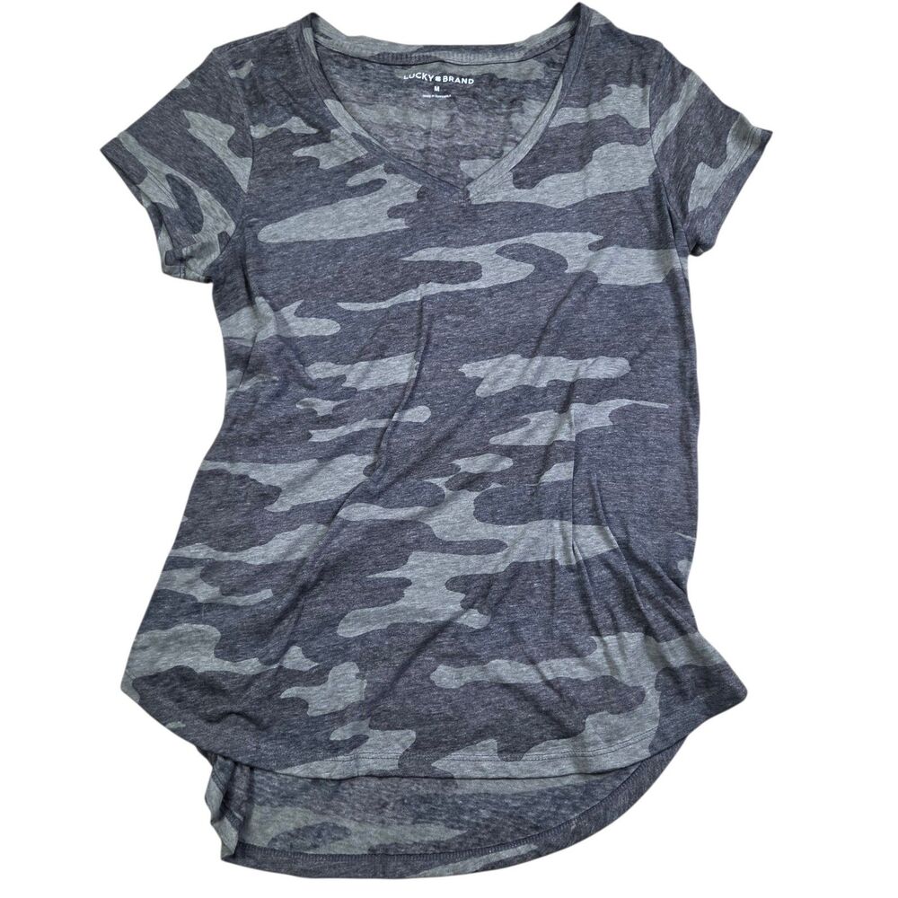Lucky Brand Camoflauge T-Shirt Gray V-Neck Women's Size medium